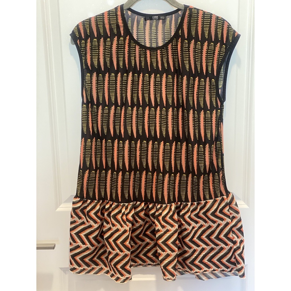 Zara Collection W&B Peplum Cap Sleeve Shirt Top Multi Color Small